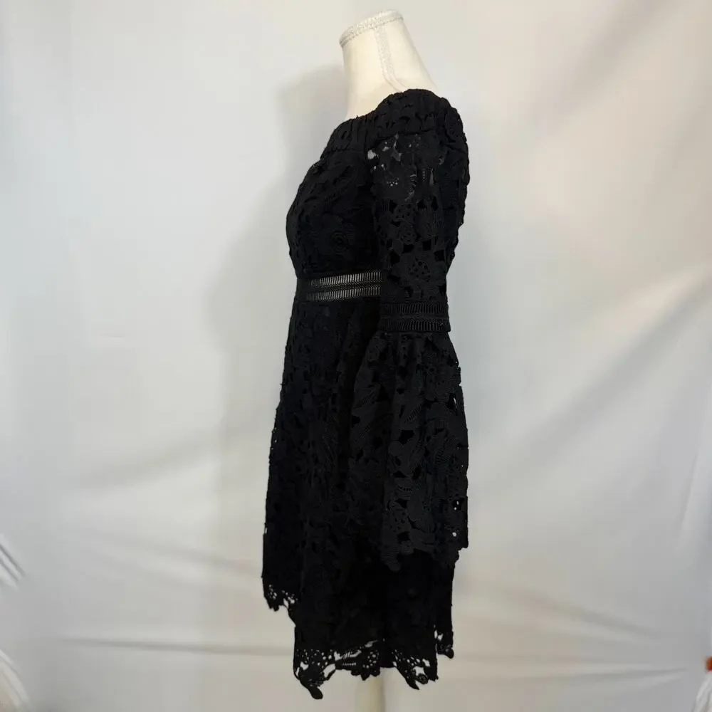 Cynthia Rowley Wild Flower Lace Mini Dress Black Women's 2 Coquette Whimsigoth - Picture 14 of 16